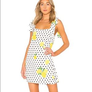 Lovers + Friends Jen Mini Dress in Lemon Polka Dot
